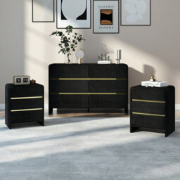 Melody Maison Black Chest Of Drawers And Pair Of 3 Drawer Bedside Tables - Meridian Black Range - thumbnail 1
