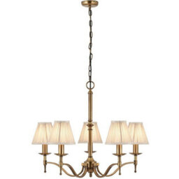 Avery Ceiling Pendant Chandelier Light 5 Lamp Antique Brass & Beige Pleat Shade - thumbnail 3