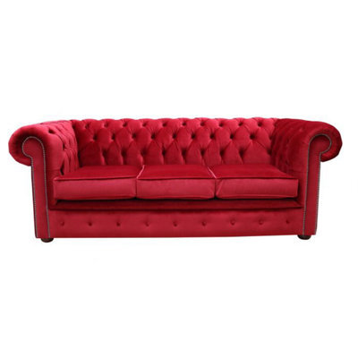 Chesterfield 3 Seater Malta Red Velvet Sofa Custom Made In Classic Style - image 1