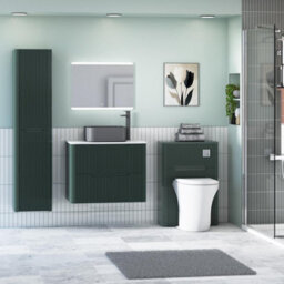 Royal Bathrooms Avenza 600mm Deep Moss Green Wall Hung Bathroom Countertop Vanity Unit 2 Drawer With Art Square Basin - thumbnail 4