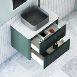 Royal Bathrooms Avenza 600mm Deep Moss Green Wall Hung Bathroom Countertop Vanity Unit 2 Drawer With Art Square Basin - thumbnail 5