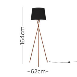 Valuelights Camden Copper Tripod Floor Lamp With Black Tapered Shade And Bulb - thumbnail 6