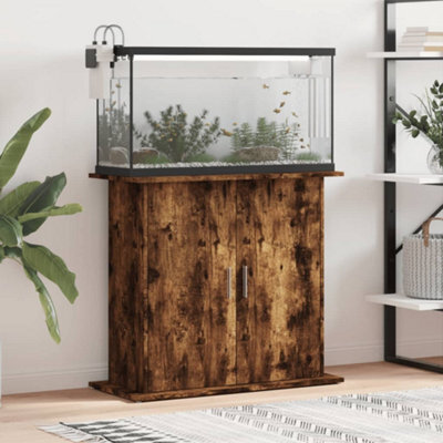 Walplus Smoked Oak Aquarium Stand 81X36X73 Cm Engineered Wood - Fish Tank Cabinet With Storage - image 1