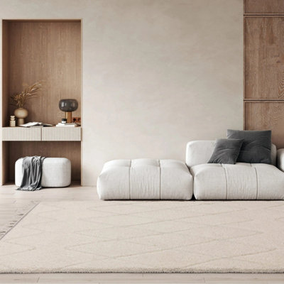 Cream Shaggy Kilim Modern Rug Easy To Clean Living Room And Bedroom-120Cm X 170Cm - image 1