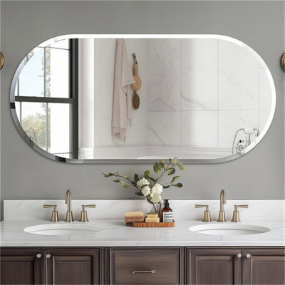 Artloge 120Cm Frameless Wall Mirror Oblong Beveled Bathroom Mirror Shatterproof Beveled Polished - image 1