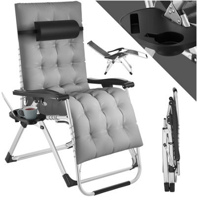 Tectake Sun Lounger Cloud - Folding, Adjustable Backrest And Footrest - Light Grey - Per Piece - image 1