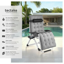 Tectake Sun Lounger Cloud - Folding, Adjustable Backrest And Footrest - Light Grey - Per Piece - thumbnail 2