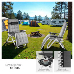 Tectake Sun Lounger Cloud - Folding, Adjustable Backrest And Footrest - Light Grey - Per Piece - thumbnail 4