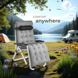 Tectake Sun Lounger Cloud - Folding, Adjustable Backrest And Footrest - Light Grey - Per Piece - thumbnail 8