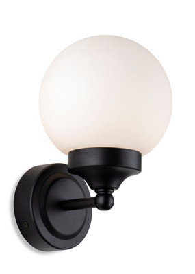 Luminosa Lighting Luminosa Louis Bathroom Globe Wall Light Black With Opal White Glass Ip44 - image 1