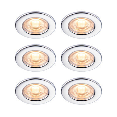 GoodHome Hodgkin Chrome Effect Fixed Led Fire-Rated Warm White Downlight Ip65, Pack Of 6 - image 1