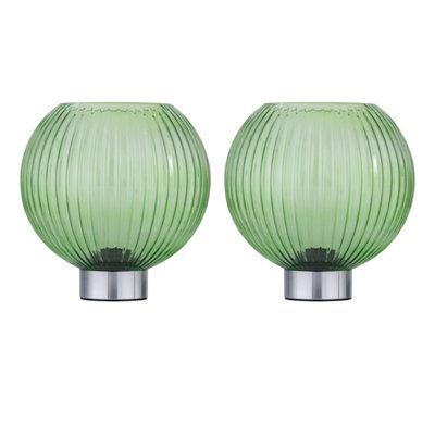 First Choice Lighting Set Of 2 Betchley - Battery Operated Chrome Lamp With Green Glass - image 1