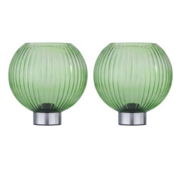 First Choice Lighting Set Of 2 Betchley - Battery Operated Chrome Lamp With Green Glass - thumbnail 1