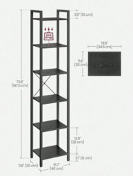 LEDREM 6-Tier Bookshelf, Bookcase, Shelving Unit,30 X 40 X 187.5 Cm, Industrial - thumbnail 4