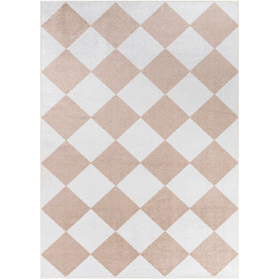 Livabliss Lillian-Washable White Bown Geometric Diamond Pattern Living Dining Rug 200 X 275 Cm Easy Care, Non Shedding - image 1