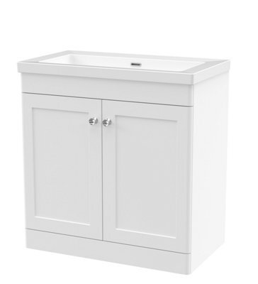 Balterley Swynnerton Traditional 2 Door Floor Standing Vanity Unit With Fireclay Basin, Satin White, 800mm - image 1