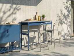 Beliani Outdoor Bar Table Maenza 120 Cm 40 Cm Metal Blue - thumbnail 2