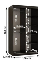 Arte Modern Marsylia I Sliding Door Wardrobe W1000mm H2000mm D620mm - Black & Dark Walnut, Stylish Design, Efficient Storage - thumbnail 4