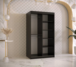 Arte Modern Marsylia I Sliding Door Wardrobe W1000mm H2000mm D620mm - Black & Dark Walnut, Stylish Design, Efficient Storage - thumbnail 3