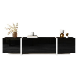 Abrihome Black High-Gloss Tv Unit With White Legs, Minimalist Cabinet With Doors & Drawers, Modern Media Storage For Living Rooms - thumbnail 1