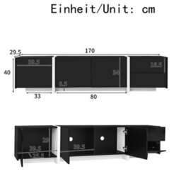 Abrihome Black High-Gloss Tv Unit With White Legs, Minimalist Cabinet With Doors & Drawers, Modern Media Storage For Living Rooms - thumbnail 9