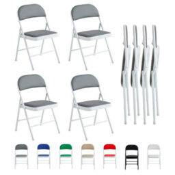 Mcc Direct Set Of 4 Folding Dining Chairs Metal Frame Padded Seats Grey - thumbnail 2