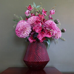 Leaf Glass Vase Diamond Embossed Pink Glass Vase 23Cm Botanik - thumbnail 2