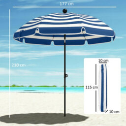 Outsunny 1.8 M Beach Umbrella Parasol With Sand Anchor, Tilt, Blue/white - thumbnail 3