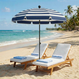 Outsunny 1.8 M Beach Umbrella Parasol With Sand Anchor, Tilt, Blue/white - thumbnail 1