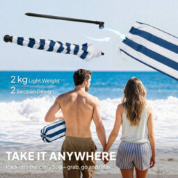 Outsunny 1.8 M Beach Umbrella Parasol With Sand Anchor, Tilt, Blue/white - thumbnail 8