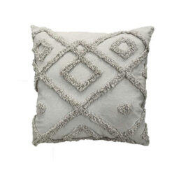 Velosso Bohemian Tufted Design Square Cushion, Soft Cotton Textured Weave, Zip Closure, Machine Washable - Ochre - thumbnail 2