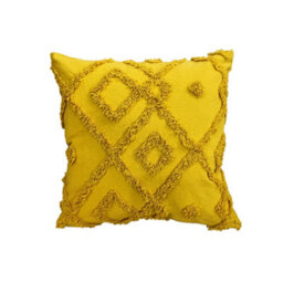 Velosso Bohemian Tufted Design Square Cushion, Soft Cotton Textured Weave, Zip Closure, Machine Washable - Ochre