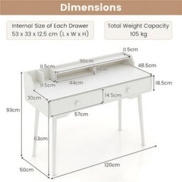 Costway 120 Cm Home Office Computer Desk Wooden Vanity Table W/ Hutch-White - thumbnail 3