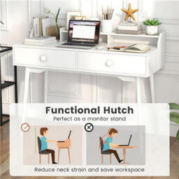 Costway 120 Cm Home Office Computer Desk Wooden Vanity Table W/ Hutch-White - thumbnail 9
