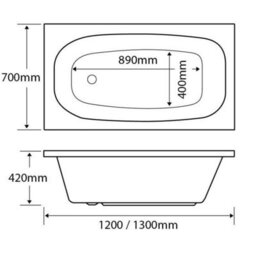 Plum&clay Martell White Standard Single Ended Acrylic Compact Space Saver Bath (L)1200mm (W)700mm - thumbnail 3