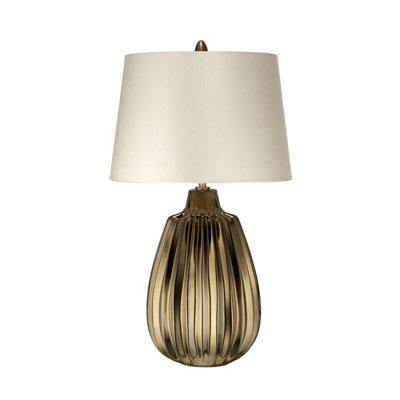 Elegant Pearl Textured Satin Shade Table Lamp With Bronze Ceramic Base - image 1