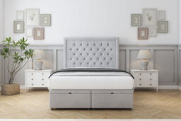 "Sloomy Montana Silver Naples Ottoman Bed Base With 54"" Floor Standing Headboard 4'6 Double" - thumbnail 1