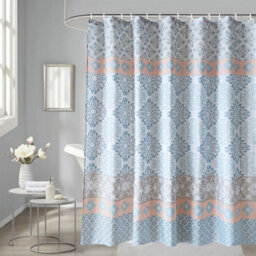 Neel Blue Damask Shower Curtain, Water-Resistant Polyester Fabric, 180Cm X 180Cm
