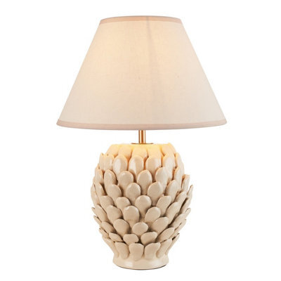 Luminosa Lighting Luminosa Layered Leaf Ivory Crackle Glaze Table Lamp With Vintage White Fabric Ivy Shade 30Cm B22 - image 1