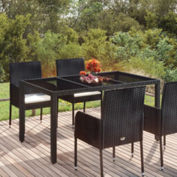 Vidaxl Garden Table With Glass Top Black 150X90X75 Cm Poly Rattan - thumbnail 1