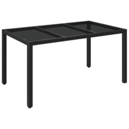 Vidaxl Garden Table With Glass Top Black 150X90X75 Cm Poly Rattan - thumbnail 2