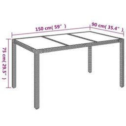 Vidaxl Garden Table With Glass Top Black 150X90X75 Cm Poly Rattan - thumbnail 7