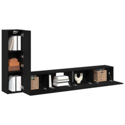 Berkfield 3 Piece Tv Cabinet Set Wall-Mounted Black Oak Engineered Wood - thumbnail 3