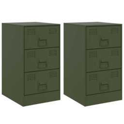 Berkfield Bedside Cabinets 2 Pcs Olive Green 34.5X39X62 Cm Steel - thumbnail 2