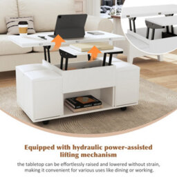 Btm White Lift Top Coffee Table With Storage Sofa Side Table For Living Room Furniture - thumbnail 7