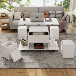Btm White Lift Top Coffee Table With Storage Sofa Side Table For Living Room Furniture - thumbnail 1
