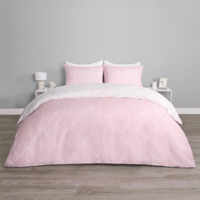Ohs Geometric Duvet Cover Bedding Set Pillowcase Soft Quilt, Blush - Double - image 1