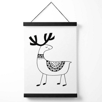Artze Wall Art Cute Reindeer Scandi Animal Art Print With Black Frame Size: A4 - image 1