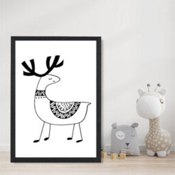 Artze Wall Art Cute Reindeer Scandi Animal Art Print With Black Frame Size: A4 - thumbnail 2