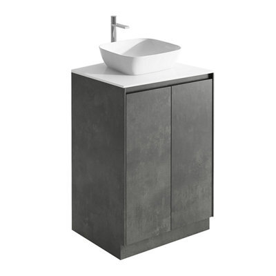 Plum&clay Rigel Concrete Floor Standing Bathroom Vanity Unit With White Worktop (W)600mm (H)850mm